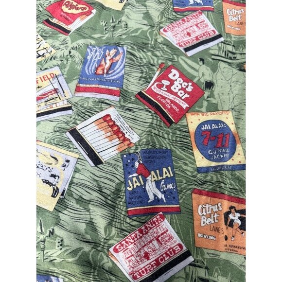 Vintage K.A.D. Men's Sz XL Green Button Up Camp Hawaiian Bowling Print Shirt - Picture 10 of 11